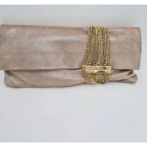Jimmy Choo Chandra Clutch Champagne Suede Authentic Retails $1275